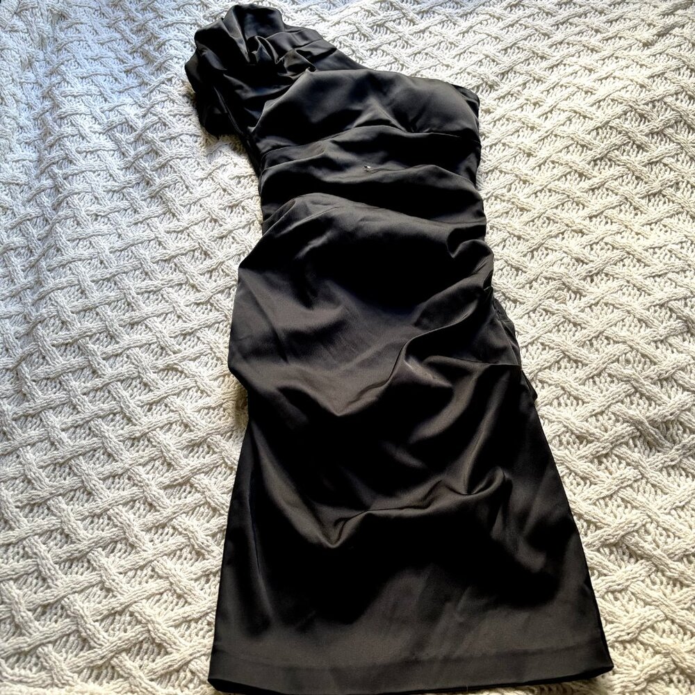Cache Black Satin One-shoulder Bodycon Size 2 Women's Stretchy Party Dress‎ - Picture 2 of 15